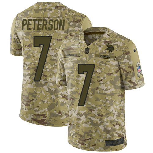 Minnesota Vikings #7 Patrick Peterson Camo Youth Stitched Limited 2018 Salute To Service Jersey Youth