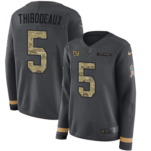Giants #5 Kayvon Thibodeaux Anthracite Salute To Service Women's Stitched Limited Therma Long Sleeve Jersey