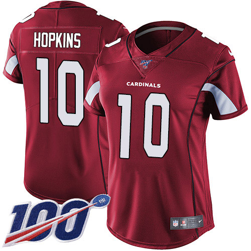 Cardinals #10 DeAndre Hopkins Red Team Color Women's Stitched 100th Season Vapor Untouchable Limited Jersey
