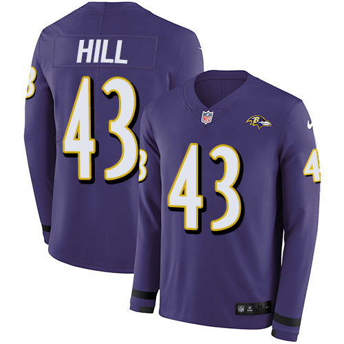 Baltimore Ravens #43 Justice Hill Purple Team Color Youth Stitched Limited Therma Long Sleeve Jersey Youth