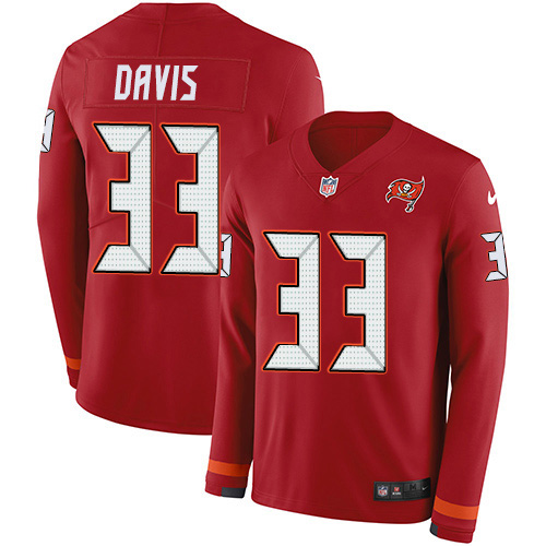 Tampa Bay Buccaneers #33 Carlton Davis III Red Team Color Youth Stitched Limited Therma Long Sleeve Jersey Youth