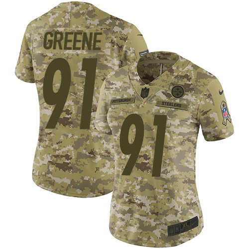 Pittsburgh Steelers #91 Kevin Greene Camo Women's Stitched Limited 2018 Salute to Service Jersey Womens