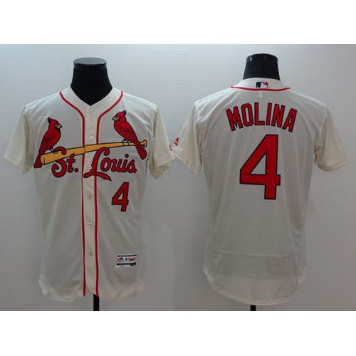 St.Louis Cardinals #4 Yadier Molina Cream Flexbase Authentic Collection Stitched Jersey Men's