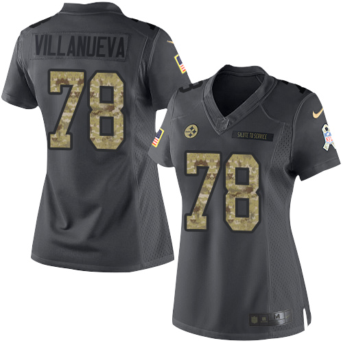 Pittsburgh Steelers #78 Alejandro Villanueva Black Women's Stitched Limited 2016 Salute to Service Jersey Womens