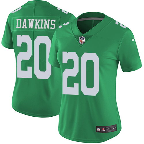 Eagles #20 Brian Dawkins Green Women's Stitched Limited Rush Jersey