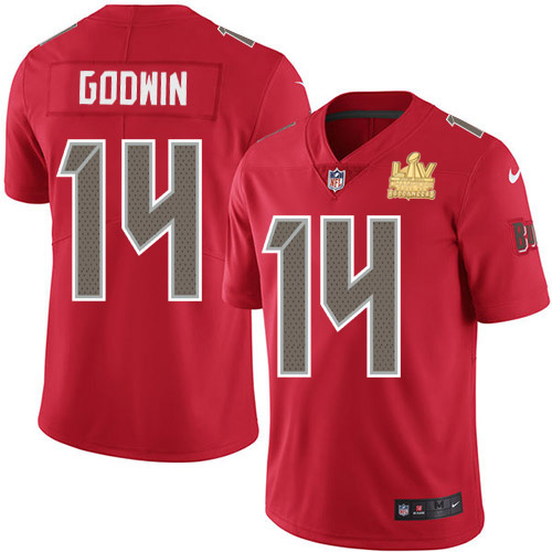 Buccaneers #14 Chris Godwin Red Men's Super Bowl LV Champions Patch Stitched Limited Rush Jersey