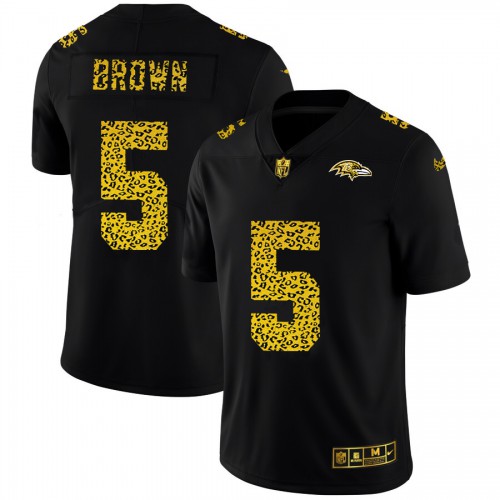 Baltimore Baltimore Ravens #5 Marquise Brown Men's Leopard Print Fashion Vapor Limited Jersey Black Men's
