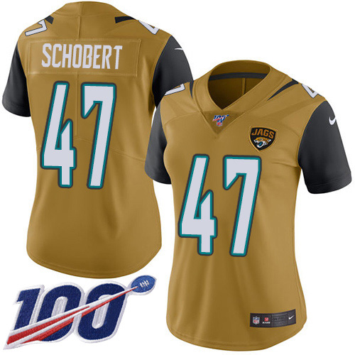 Jacksonville Jaguars #47 Joe Schobert Gold Women's Stitched Limited Rush 100th Season Jersey Womens