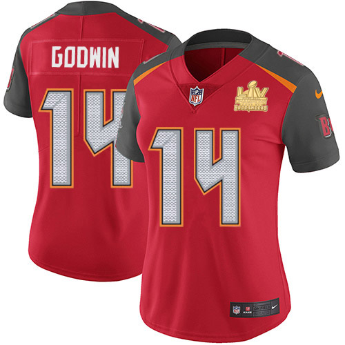 Buccaneers #14 Chris Godwin Red Team Color Women's Super Bowl LV Champions Patch Stitched Vapor Untouchable Limited Jersey