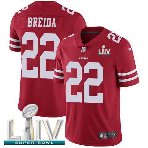 San Francisco 49ers #22 Matt Breida Red Super Bowl LIV 2020 Team Color Men's Stitched Vapor Untouchable Limited Jersey Men's