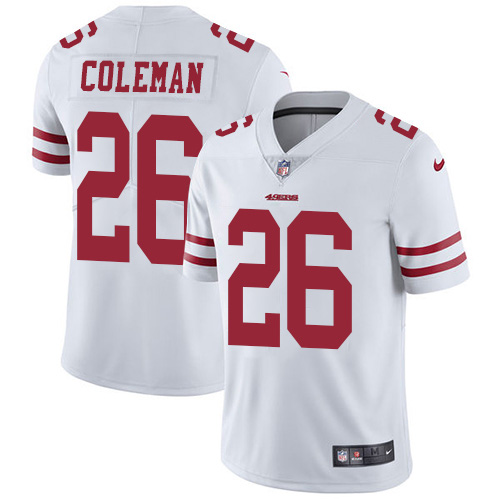 San Francisco 49ers #26 Tevin Coleman White Men's Stitched Vapor Untouchable Limited Jersey Men's