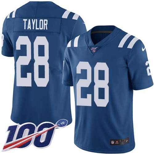 Colts #28 Jonathan Taylor Royal Blue Team Color Youth Stitched 100th Season Vapor Untouchable Limited Jersey