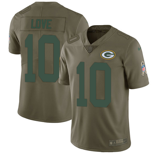 Packers #10 Jordan Love Olive Youth Stitched Limited 2017 Salute To Service Jersey
