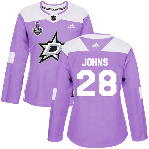 Adidas Dallas Stars #28 Stephen Johns Purple Authentic Fights Cancer Women's 2020 Stanley Cup Final Stitched Jersey Womens