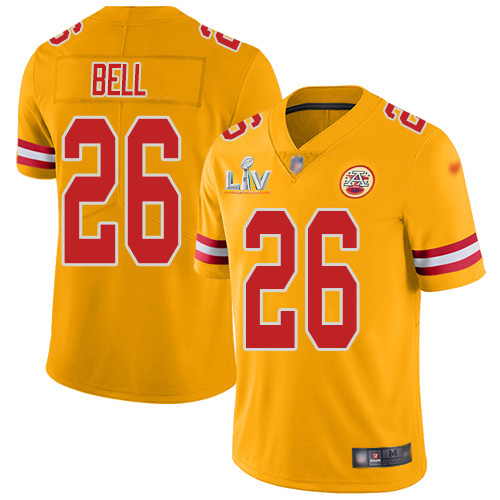 Kansas City Chiefs #26 Le'Veon Bell Gold Youth Super Bowl LV Bound Stitched Limited Inverted Legend Jersey Youth