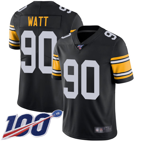 Steelers #90 T. J. Watt Black Alternate Men's Stitched 100th Season Vapor Limited Jersey