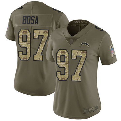 Chargers #97 Joey Bosa Olive/Camo Women's Stitched Limited 2017 Salute To Service Jersey