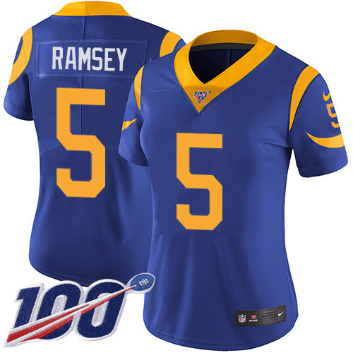 Rams #5 Jalen Ramsey Royal Blue Alternate Women's Stitched 100th Season Vapor Untouchable Limited Jersey