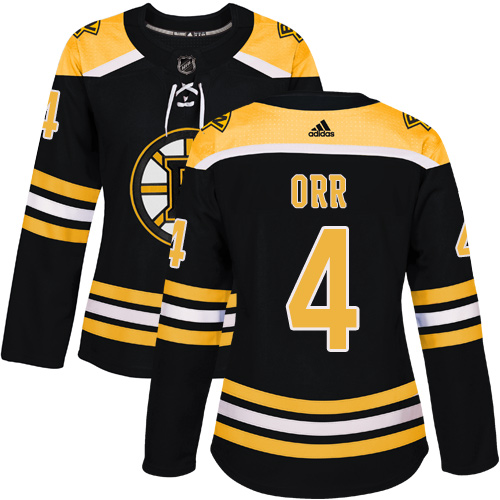 Adidas Boston Bruins #4 Bobby Orr Black Home Authentic Women's Stitched Jersey Womens