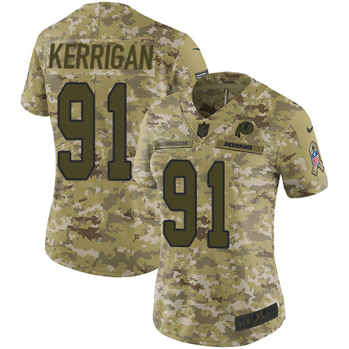 Washington Commanders #91 Ryan Kerrigan Camo Women's Stitched Limited 2018 Salute to Service Jersey Womens