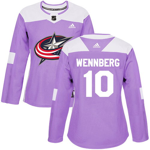 Adidas Columbus Blue Jackets #10 Alexander Wennberg Purple Authentic Fights Cancer Women's Stitched Jersey Womens