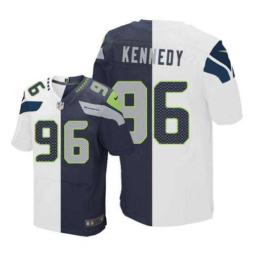 Seattle Seahawks #96 Cortez Kennedy White/Steel Blue Men's Stitched Elite Split Jersey Men's