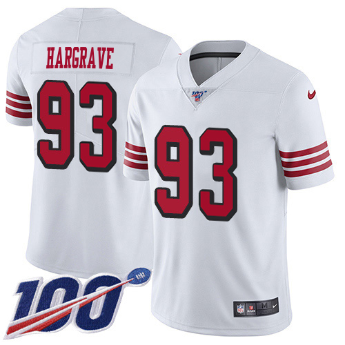 49ers #93 Javon Hargrave White Rush Men's Stitched Limited 100th Season Jersey