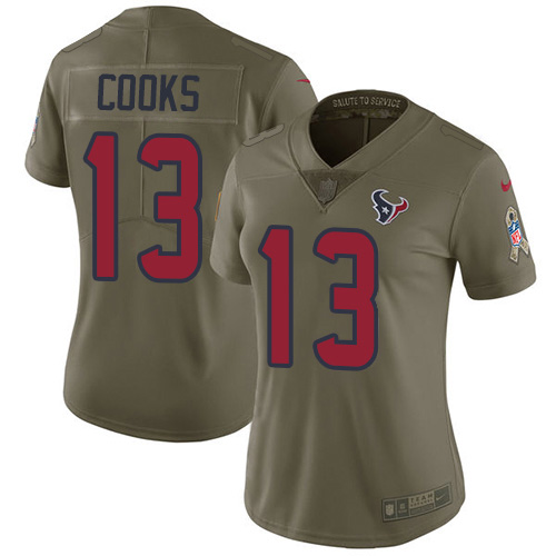Texans #13 Brandin Cooks Olive Women's Stitched Limited 2017 Salute To Service Jersey