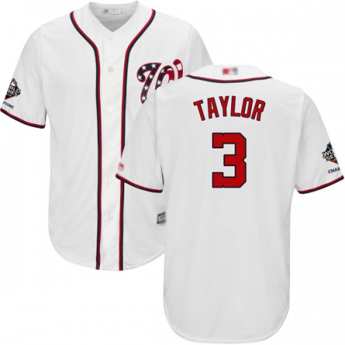 Washington Nationals #3 Michael Taylor White New Cool Base 2019 World Series Champions Stitched Jersey Men's