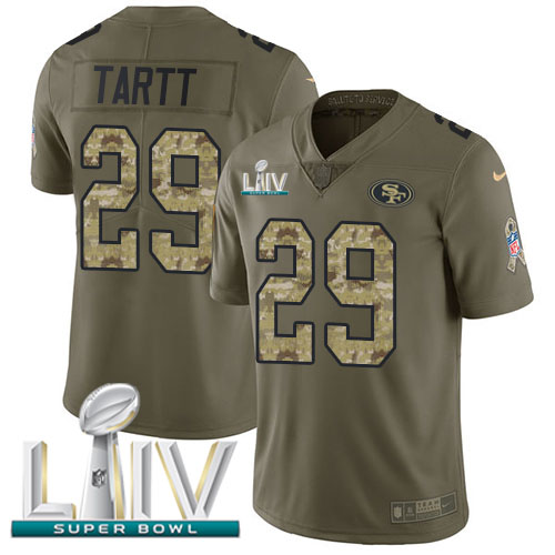 San Francisco 49ers #29 Jaquiski Tartt Olive/Camo Super Bowl LIV 2020 Men's Stitched Limited 2017 Salute To Service Jersey Men's