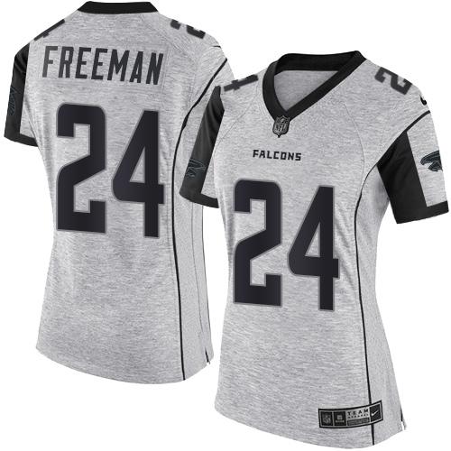 Atlanta Falcons #24 Devonta Freeman Gray Women's Stitched Limited Gridiron Gray II Jersey Womens