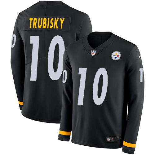 Steelers #10 Mitchell Trubisky Black Team Color Men's Stitched Limited Therma Long Sleeve Jersey