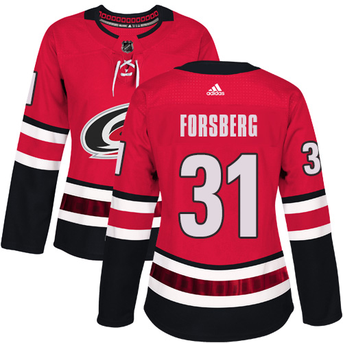 Adidas Carolina Hurricanes #31 Anton Forsberg Red Home Authentic Women's Stitched Jersey Womens