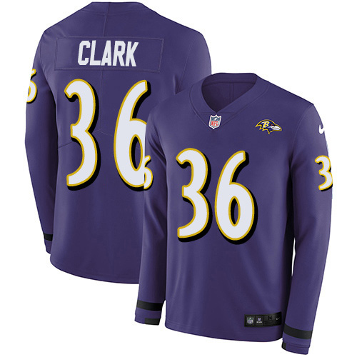 Baltimore Ravens #36 Chuck Clark Purple Team Color Men's Stitched Limited Therma Long Sleeve Jersey Men's