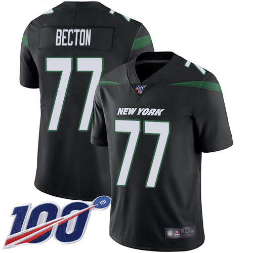 New York Jets #77 Mekhi Becton Black Alternate Youth Stitched 100th Season Vapor Untouchable Limited Jersey Youth