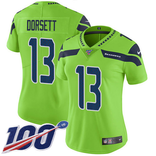 Seattle Seahawks #13 Phillip Dorsett Green Women's Stitched Limited Rush 100th Season Jersey Womens