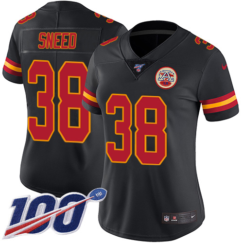 Chiefs #38 L'Jarius Sneed Black Women's Stitched Limited Rush 100th Season Jersey