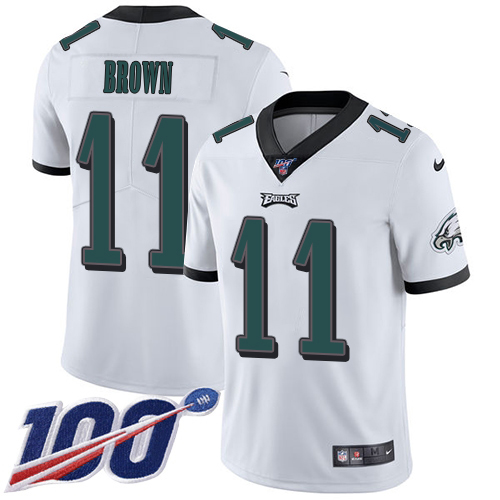 Eagles #11 A.J. Brown White Youth Stitched 100th Season Vapor Untouchable Limited Jersey