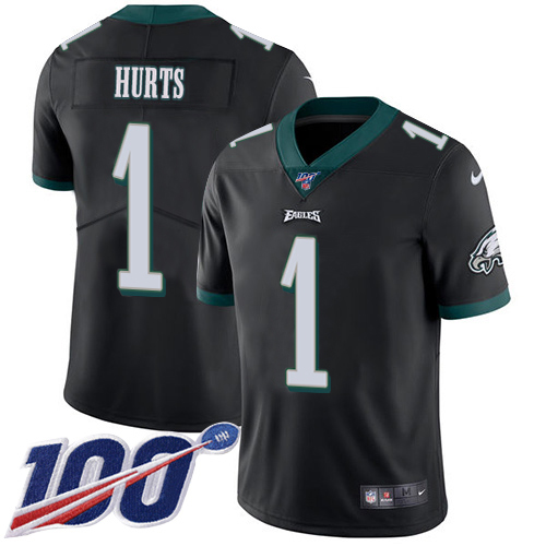 Eagles #1 Jalen Hurts Black Alternate Men's Stitched 100th Season Vapor Untouchable Limited Jersey