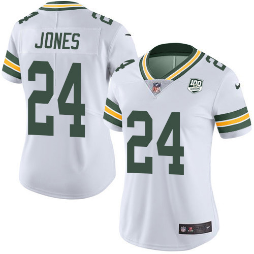 Green Bay Packers #24 Josh Jones White Women's 100th Season Stitched Vapor Untouchable Limited Jersey Womens