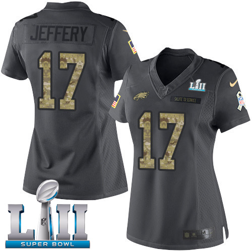 Philadelphia Eagles #17 Alshon Jeffery Black Super Bowl LII Women's Stitched Limited 2016 Salute to Service Jersey Womens