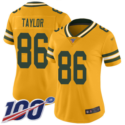 Green Bay Packers #86 Malik Taylor Gold Women's Stitched Limited Inverted Legend 100th Season Jersey Womens