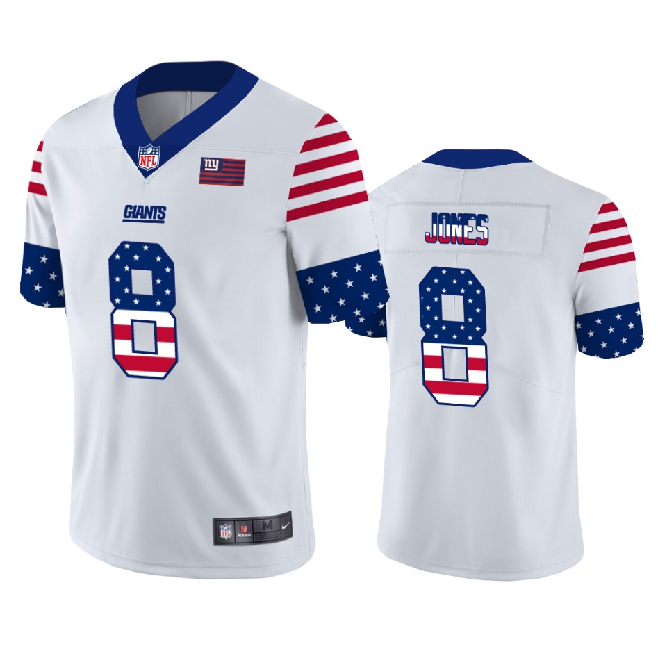 New York Giants #8 Daniel Jones White Men's Team Logo USA Flag Vapor Untouchable Limited Jersey