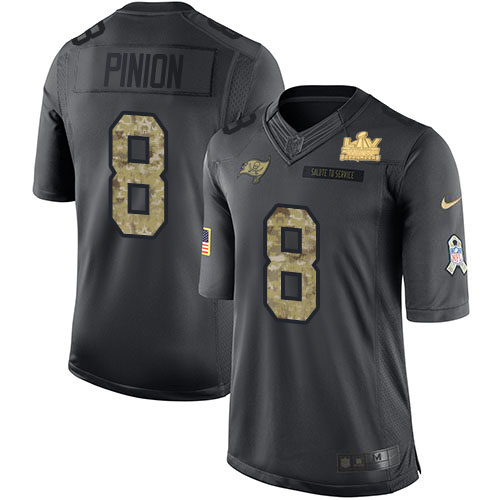 Tampa Bay Buccaneers #8 Bradley Pinion Black Men's Super Bowl LV Champions Patch Limited 2016 Salute to Service Jersey Men's