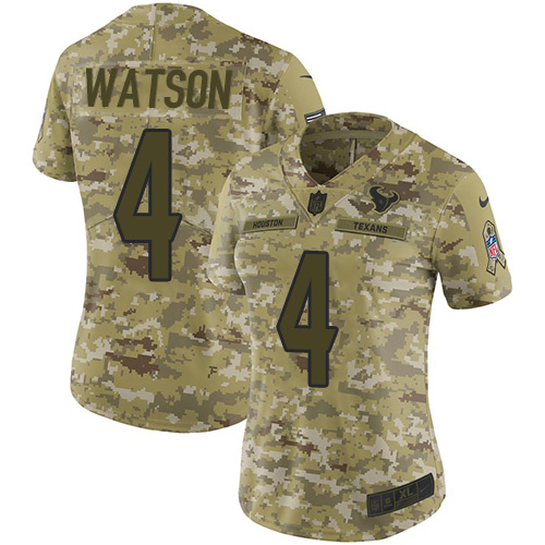 Houston Texans #4 Deshaun Watson Camo Women's Stitched Limited 2018 Salute to Service Jersey Womens