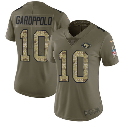 49ers #10 Jimmy Garoppolo Olive/Camo Women's Stitched Limited 2017 Salute To Service Jersey