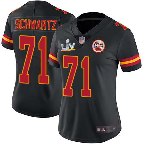 Kansas City Chiefs #71 Mitchell Schwartz Black Women's Super Bowl LV Bound Stitched Limited Rush Jersey Womens