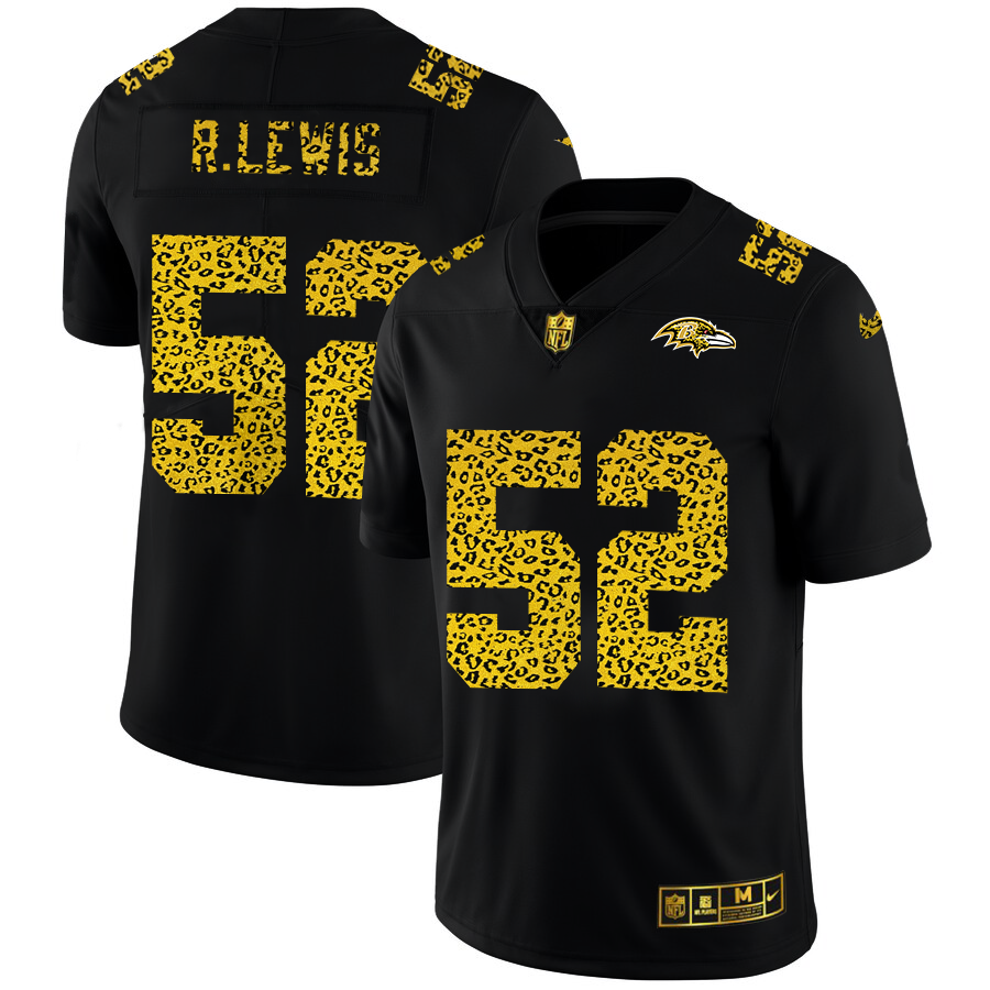 Baltimore Ravens #52 Ray Lewis Men's Leopard Print Fashion Vapor Limited Jersey Black