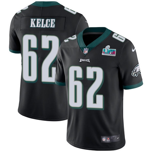 Eagles #62 Jason Kelce Black Super Bowl LVII Patch Alternate Youth Stitched Vapor Untouchable Limited Jersey