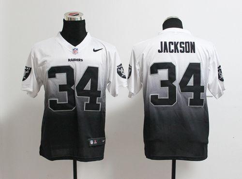 Raiders #34 Bo Jackson White/Black Men's Stitched Elite Fadeaway Fashion Jersey